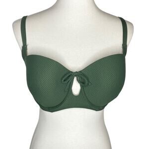 Shade & Shore Women's Bikini Top Tie-Front Keyhole Pique Textured Size 38D Beach